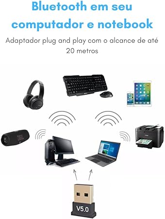 Adaptador Receptor Usb Bluetooth 5.0 Plug And Play Note Pc Wireless Desktop Transmissor Mouse Teclado
