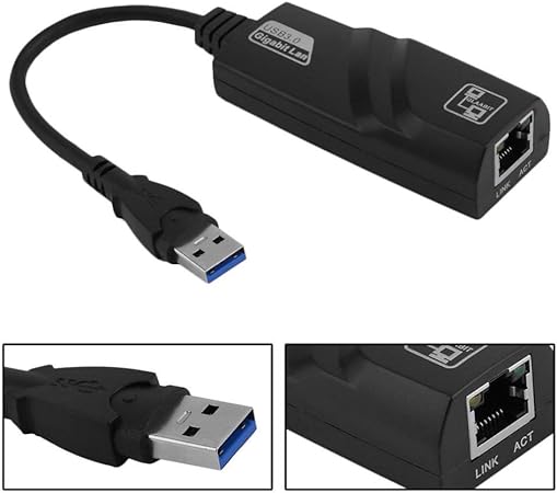 HNQH Adaptador USB 3.0 para Ethernet, adaptador USB Ethernet, USB 3.0 para 10/100/1000 Mbps Gigabit RJ45 Adaptador de rede LAN Ethernet para MacBook, XPS, Surface Pro, Notebook, PC