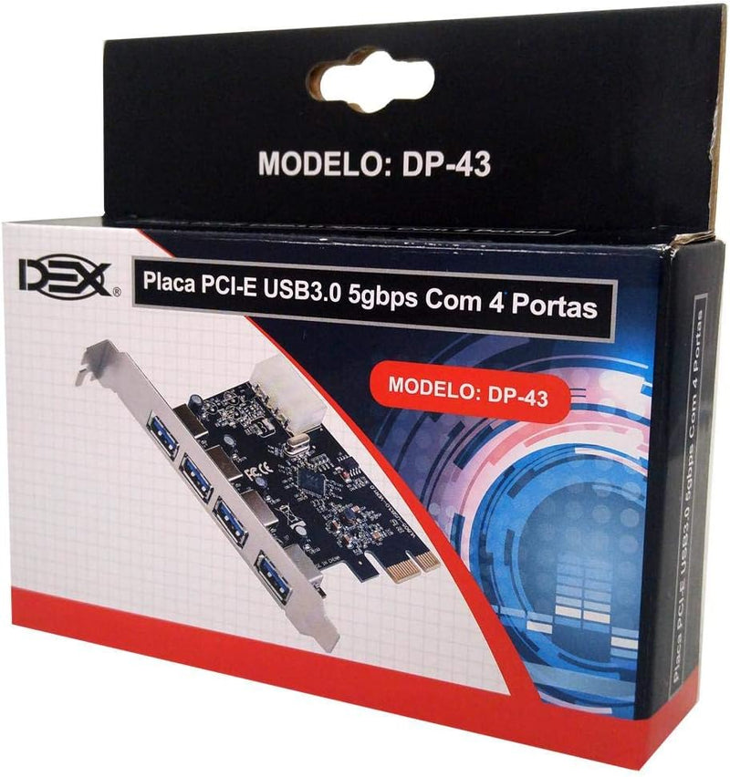 Placa Pci Express Usb 3.0 5gbps 4 Portas Dp 43