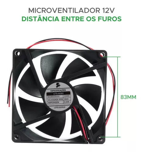 Microventilador Cooler Bebedouro 90x90x25 12v Alta Qualidade