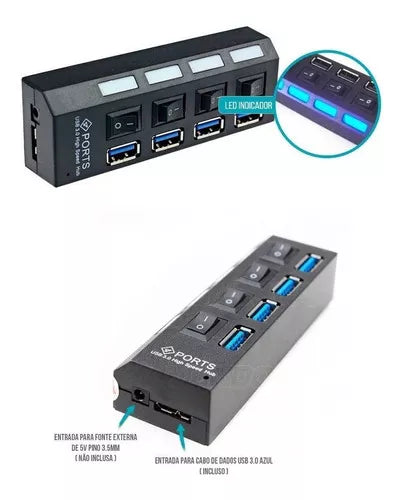 HUB USB 4 Portas 3.0 Adaptador e Expansor Pen Drive Tv Mouse Teclado