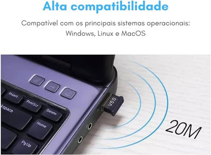 Adaptador Receptor Usb Bluetooth 5.0 Plug And Play Note Pc Wireless Desktop Transmissor Mouse Teclado