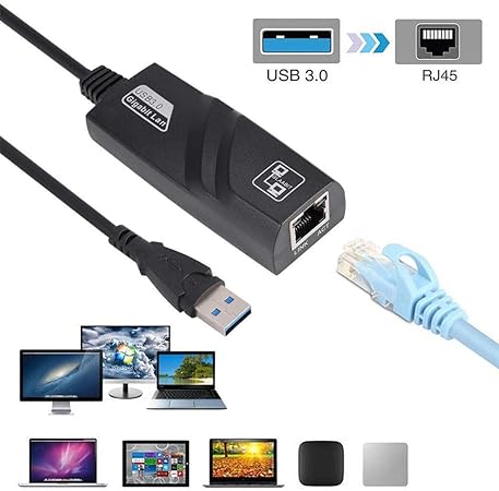 HNQH Adaptador USB 3.0 para Ethernet, adaptador USB Ethernet, USB 3.0 para 10/100/1000 Mbps Gigabit RJ45 Adaptador de rede LAN Ethernet para MacBook, XPS, Surface Pro, Notebook, PC