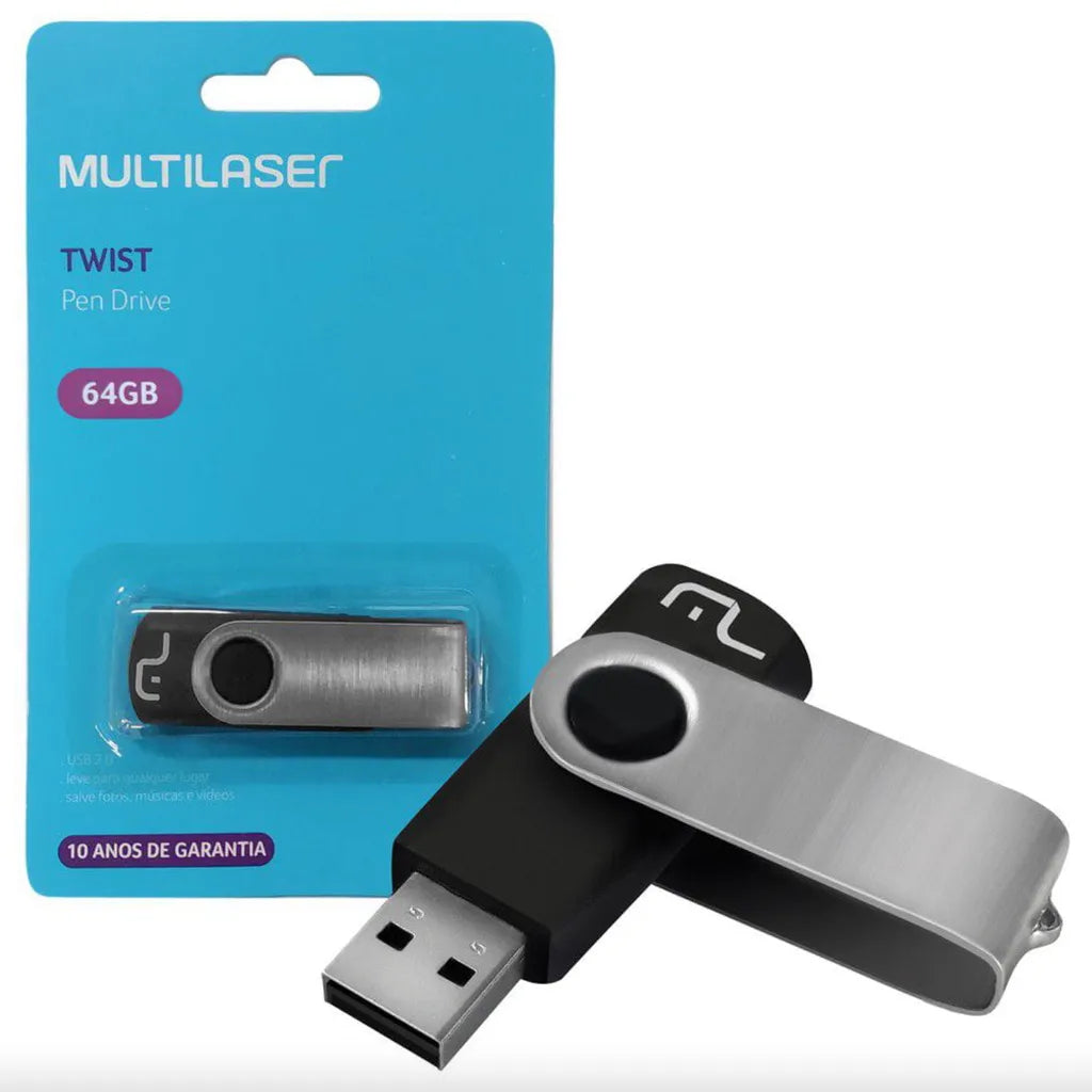 Pen Drive Twist 64GB USB Leitura 10MB/s e Gravação 3MB/s Preto Multilaser - PD590